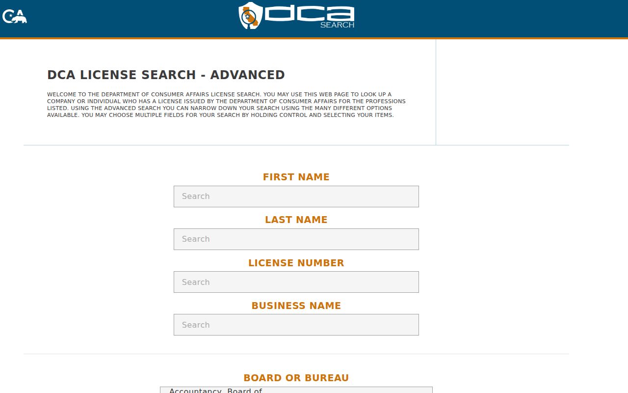 Anaheim people search California DCA license lookup