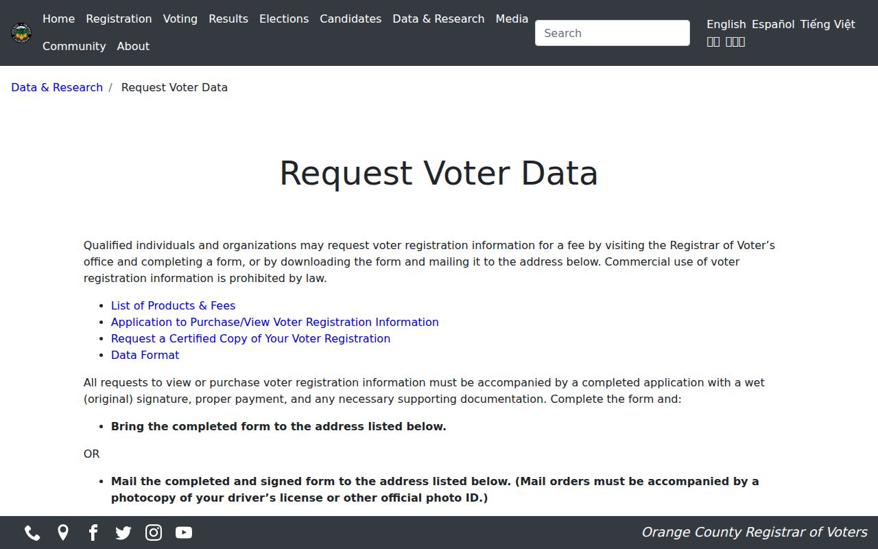 Anaheim people search Orange County voter data request