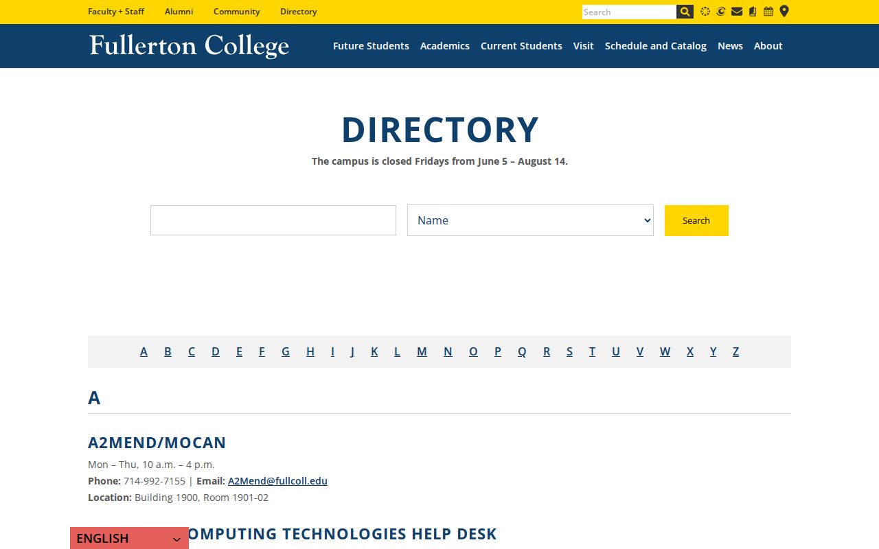 Anaheim people directories Fullerton College staff directory