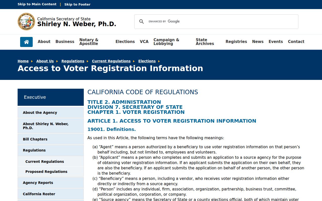 Anaheim voter registration records and California voter information access regulations